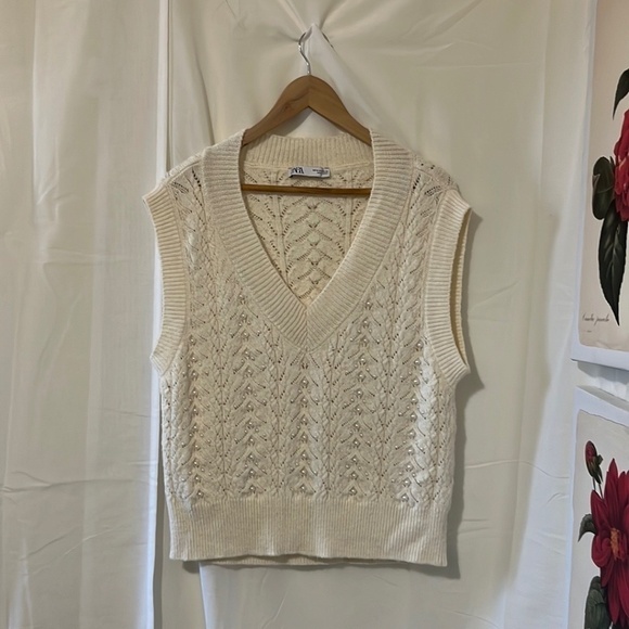 Zara White with Faux Pearl Sweater Vest - Picture 1 of 5
